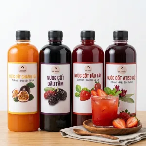 Combo 4 Chai Nước Cốt DLFresh (Chanh Dây, Dâu Tây, Dâu Tằm, Atiso Đỏ) Tặng 1 Chai Dâu Tây