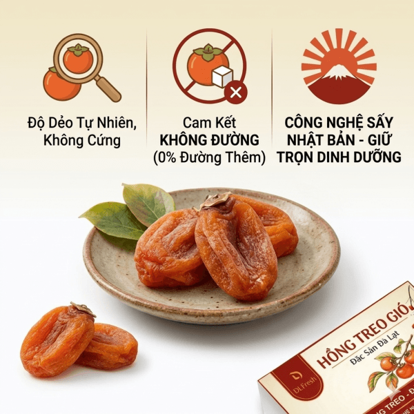 Hồng Treo Gió DLFresh 200g – Đặc Sản Đà Lạt Dẻo Mềm, Vị Ngọt Tự Nhiên